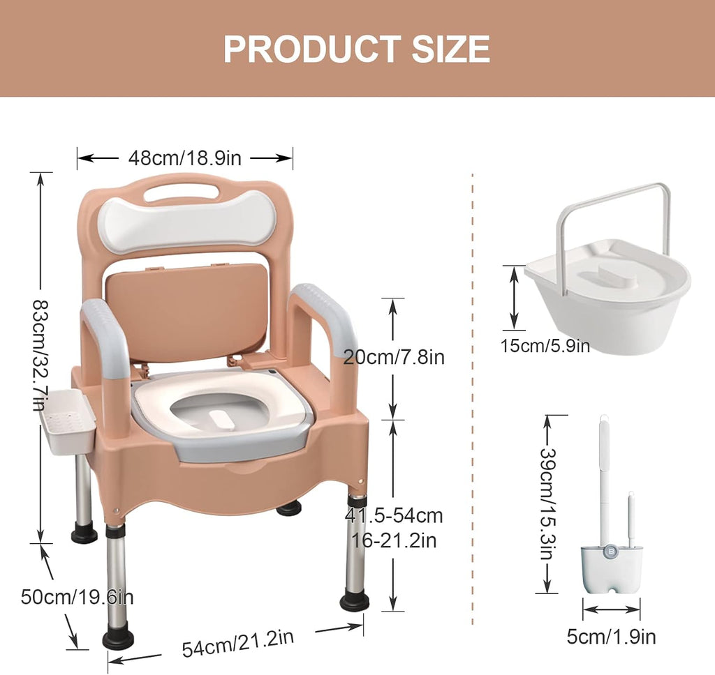 Bedside Commodes, 16' Toilet Chair Seat with Handles, Adjustable Mobile Portable Toilets, Anti-Slip and Anti-Rollover, Adult Potty Chair Load 660 Lb for Seniors Disabilities Elderly & Others