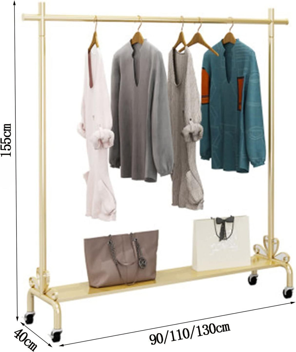 Clothing Rack Fashion Style Gold Clothing Rack with Shelf Heavy Duty Metal Rolling Garment Rack with Wheels for Bedroom Retail Boutique (Size : 90x40x155cm)
