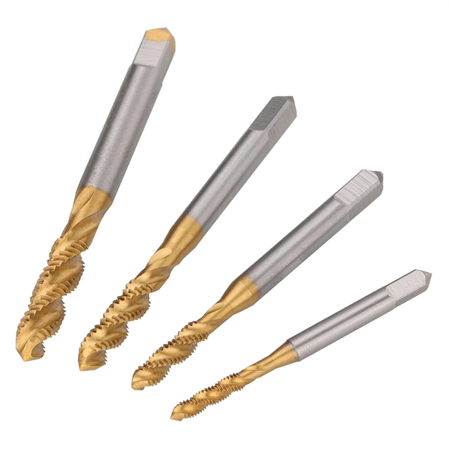 Taps Set - 4pcs Spiral Pointed HSS Tapping Thread Forming Drill Bits M3 M4 M5 M6 TiN Coated Metric Screw Tap Kit