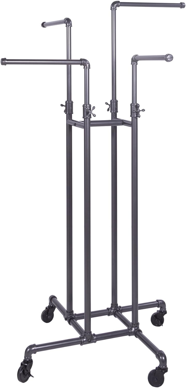 Clothing Rack Econoco - Heavy Duty Pipeline Adjustable, 4 Way Rack, Plumbing Pipe Clothes Rack, Anthracite Grey
