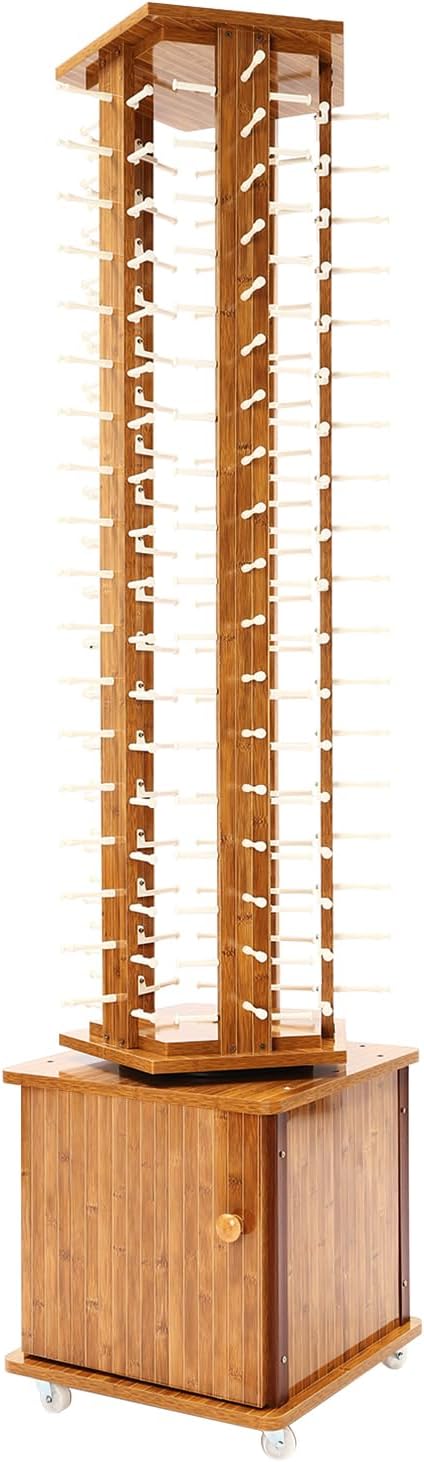 108 Pairs Wood Sunglass Display Rack with 4 Swivel Wheels, Floor-Standing Eyewear Storage Organizer, Commercial Hanging Rack,Dark Brown