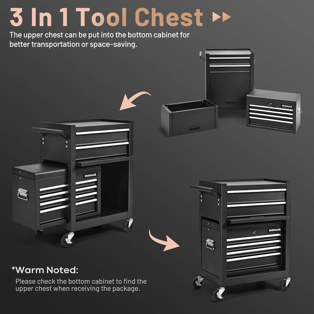 Goplus 6 Drawers Tool Chest, Rolling Metal Tool Box with Universal Wheels, Protective Liner, Detachable Top Toolbox, Auto Lock, 3-in-1 Large Tool Cabinet for Garage Shop Auto Repair