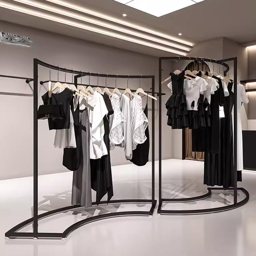 Etlegor Black Half Round Clothes Rack, Clothing Display Rack Floor Standing Garment Rack Curved CombinationClothes Hanging Rack Used For Retail Clothing Stores (Color : Black, Size : 2PCS)