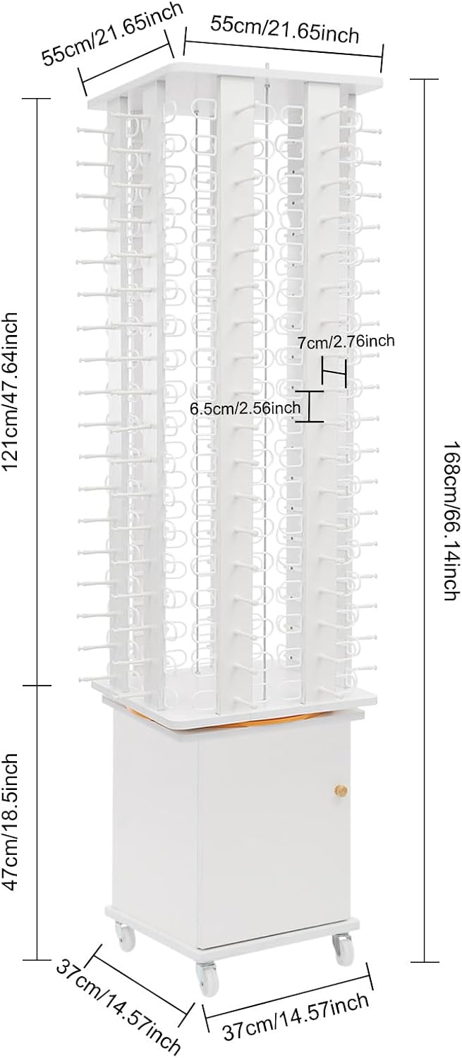 144 Capacity Eyeglass Display Stand 360° Rotating Sunglasses Rack Organizer Holder with Base Square Freestanding Countertop Spinner for Retail Boutique (White, 144 Pairs)