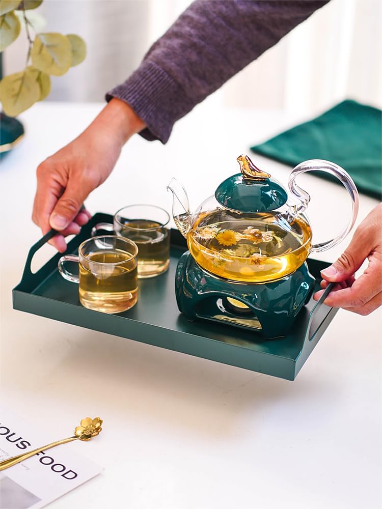 Beverage Serveware Flower tea cup set fruit flower teapot set glass flower teapot set heat-resistant base heating Water Carafe