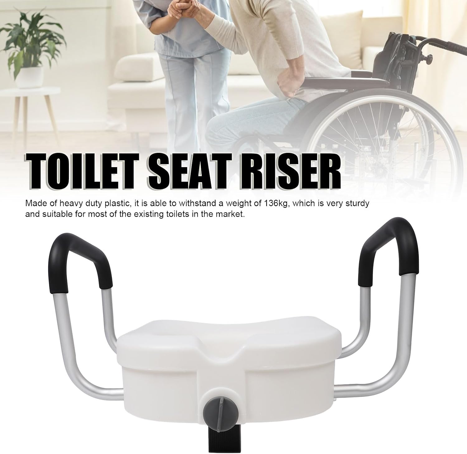 Toilet Seat Riser, Adjustable Removable Padded Arms Raised Toilet Seat Cushion for Elderly Pregnant Handicap (White)