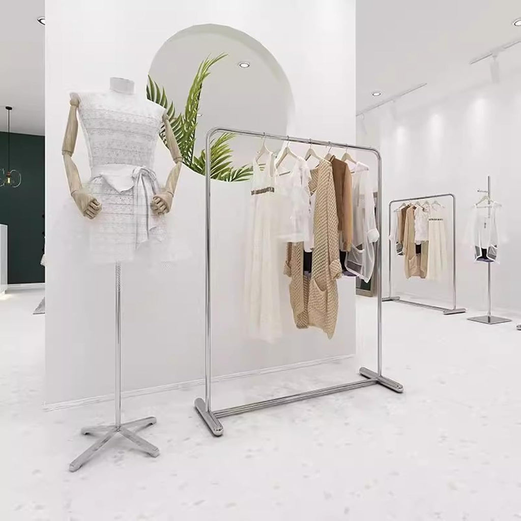 Garment Rack Commercial-grade Clothes Rails For Boutique Retail, Heavy-duty Clothing Rack For Hanging Clothes, Load 350 LBS,stainless Steel Single Rod Coat Rack For Bedrooms, Silver(Size:100X40X160CM)