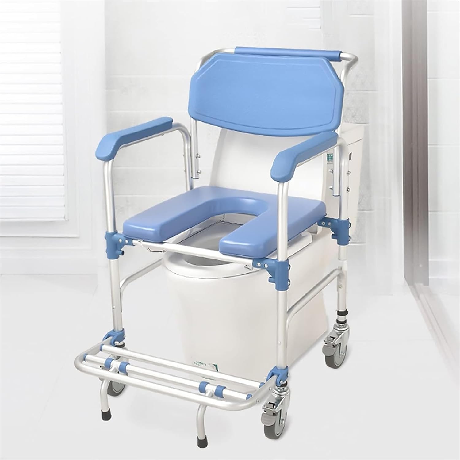 Bedside Commode,Toilet Seat with Handles Toilet Auxiliary Chair, Bedside Commode Chair Shower Toilet Stool Bath Chair Medical Transport Rolling Chair Waterproof for Seniors