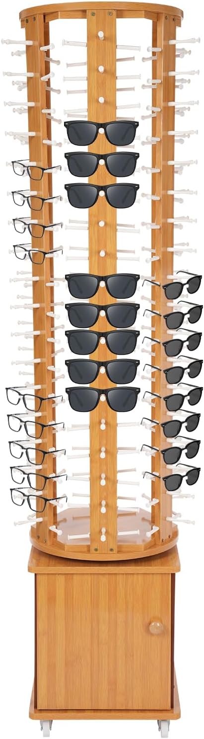 Sunglasses Retail Display Rack,Rotating Glasses Rack,108 Pairs Sunglasses Holder,Eyewear Storage Organizer w/4 Wheels