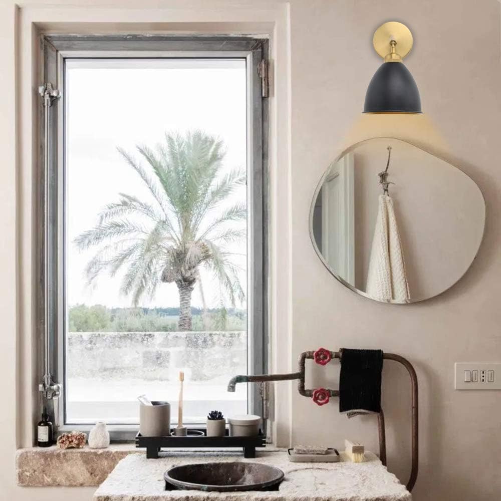 Yosoan Vintage Wall Sconce Bookcase Light, 2-Pack Dimmable On Off Switch Industrial Mount Metal Fixture Lighting with 6.1' Oval Black Metal Shade in-Build Gold and Antique Canopy Reading Lamp