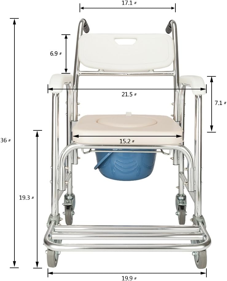Multifunctional Transport Wheelchair, Aluminum Bathroom Shower Chair,Pregnant Women Commode Chair Bath Chair,Bedside Toilet Seat, for Handicap, Seniors and Pregnant Women,White