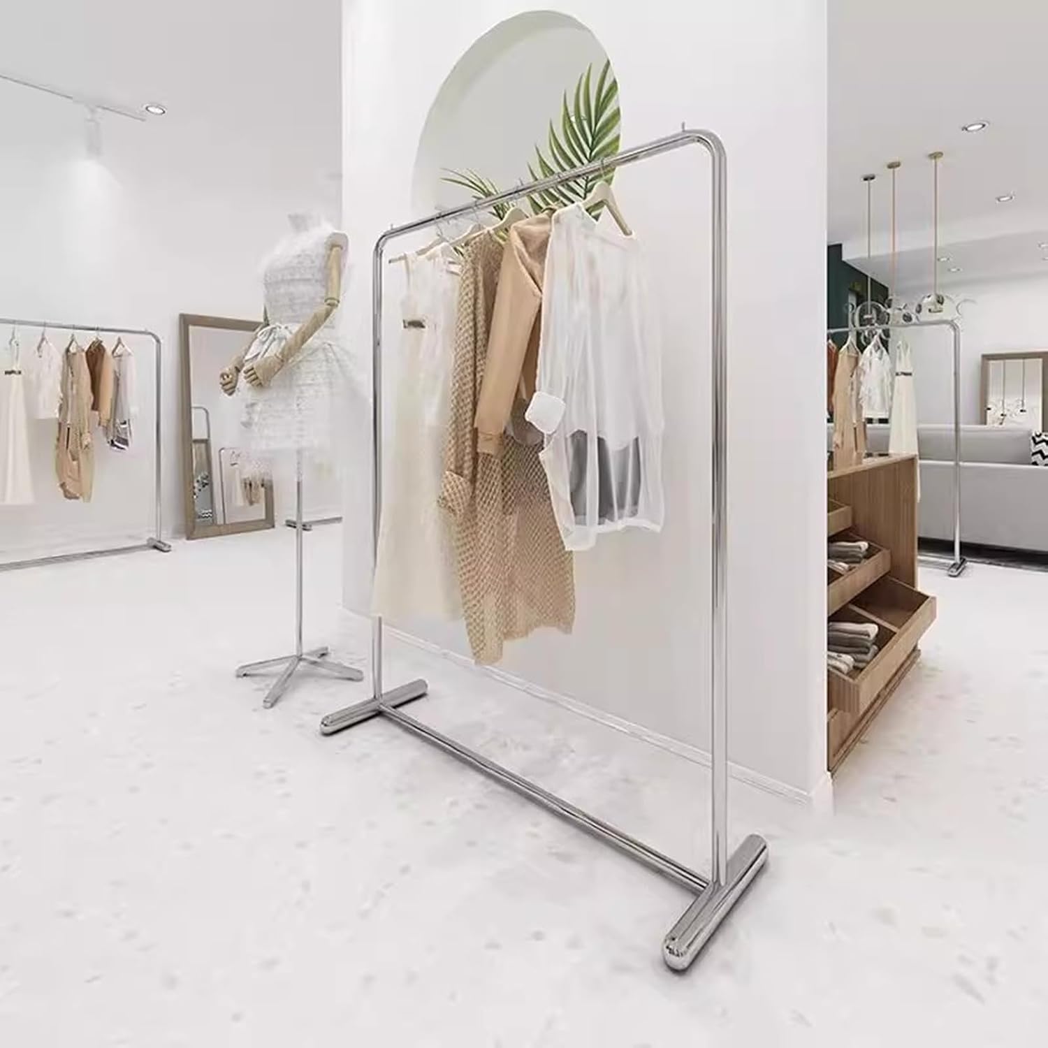 Garment Rack Commercial-grade Clothes Rails For Boutique Retail, Heavy-duty Clothing Rack For Hanging Clothes, Load 350 LBS,stainless Steel Single Rod Coat Rack For Bedrooms, Silver(Size:120X40X160CM)