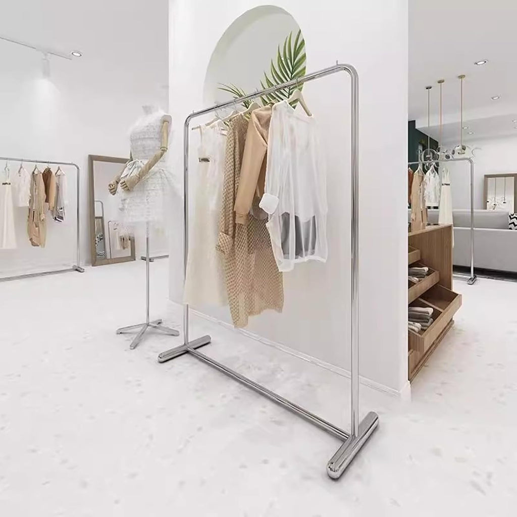 Garment Rack Commercial-grade Clothes Rails For Boutique Retail, Heavy-duty Clothing Rack For Hanging Clothes, Load 350 LBS,stainless Steel Single Rod Coat Rack For Bedrooms, Silver(Size:150X40X160CM)