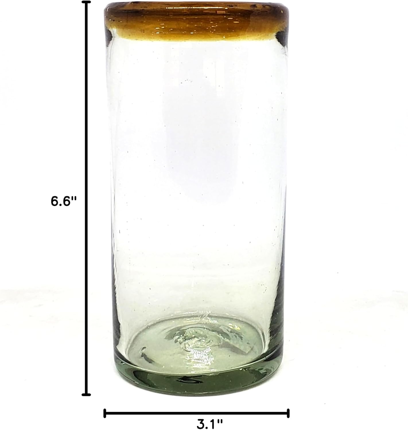 Amber Rim 20 oz Tall Iced Tea Glasses (set of 6) Mexican Handmade Glassware, Recycled Glass, Lead-free, Toxin-Free (Tall Iced Tea)