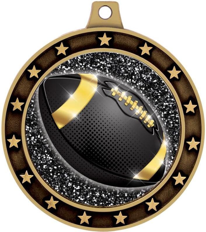 Crown Awards Football Shadow Medal Award, 2.75' Universe Star Gold Trophy Medal