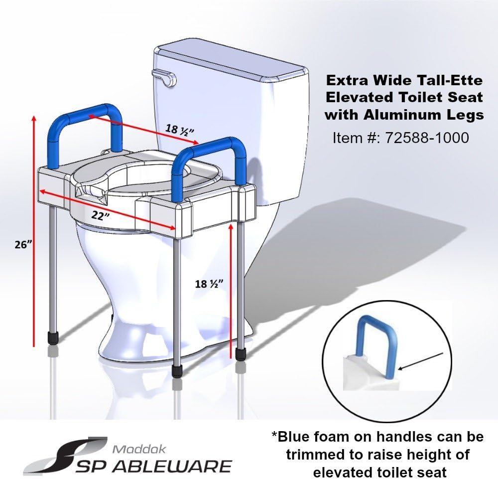 SP Ableware 9155 Tall-Ette Elevated Toilet Seat with Extra Wide Seating Surface and Leg, White