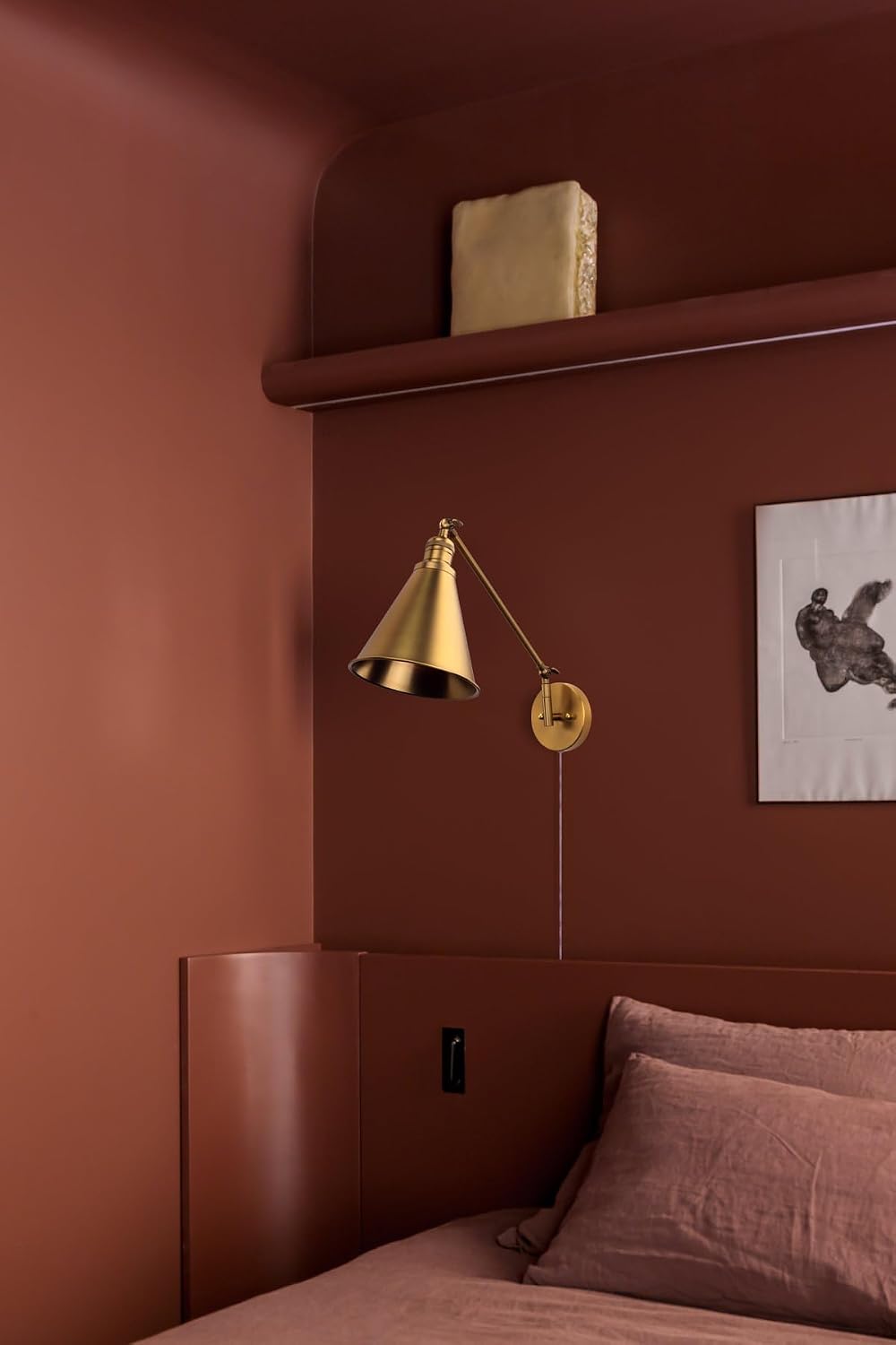 PERMO Wall Sconce Set of 2 Plug in Metal Wall Sconces Swing Arm Wall Light with Flared Metal Shade for Bedside Bedroom (Antique Gold)