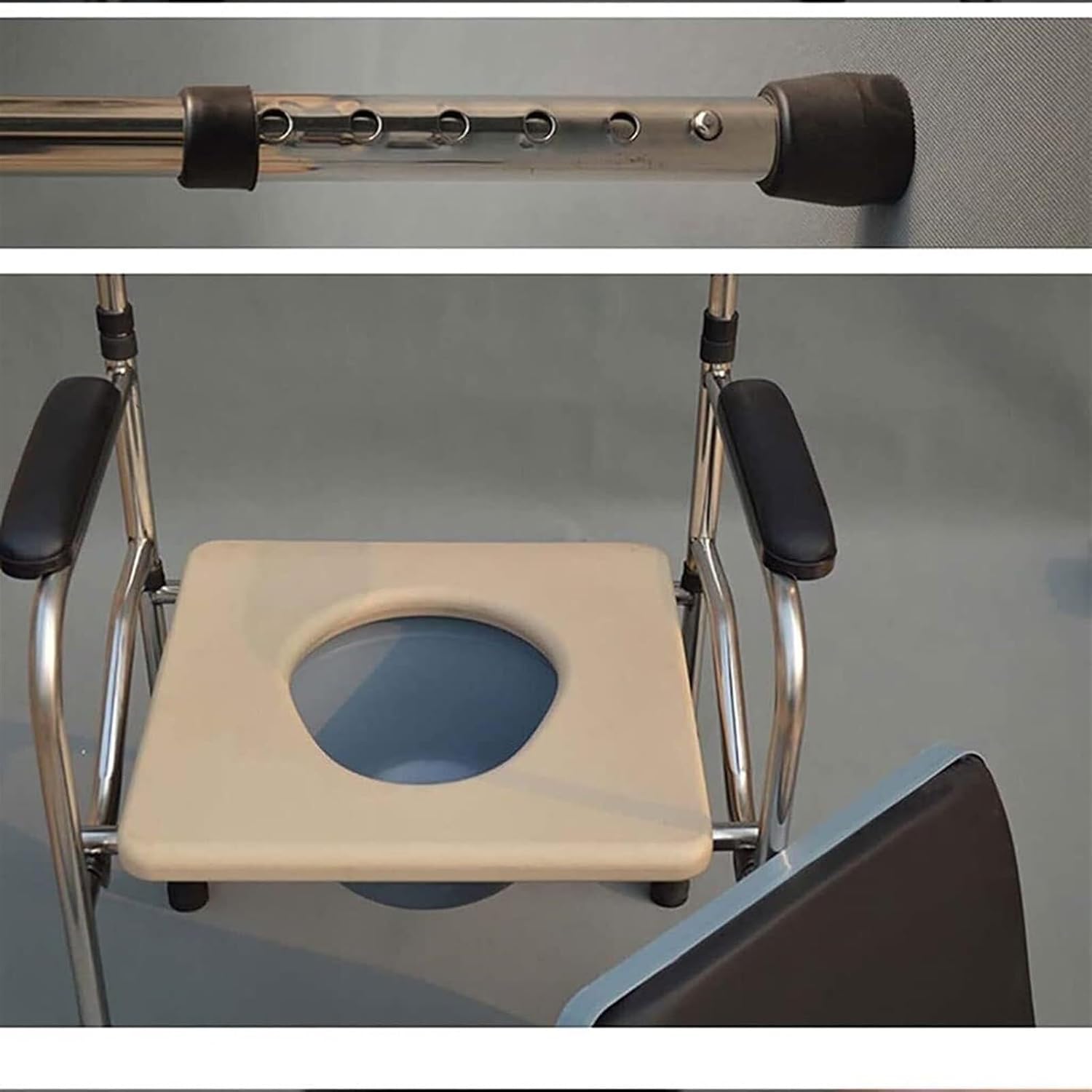 Folding Lightweight Commode Folding Bedside Commode Chair Stainless Steel Travel Toilet Seat Heavy Duty Shower Chair with Backrest and Armrests for Elderly Commode Toilet Chair Sea
