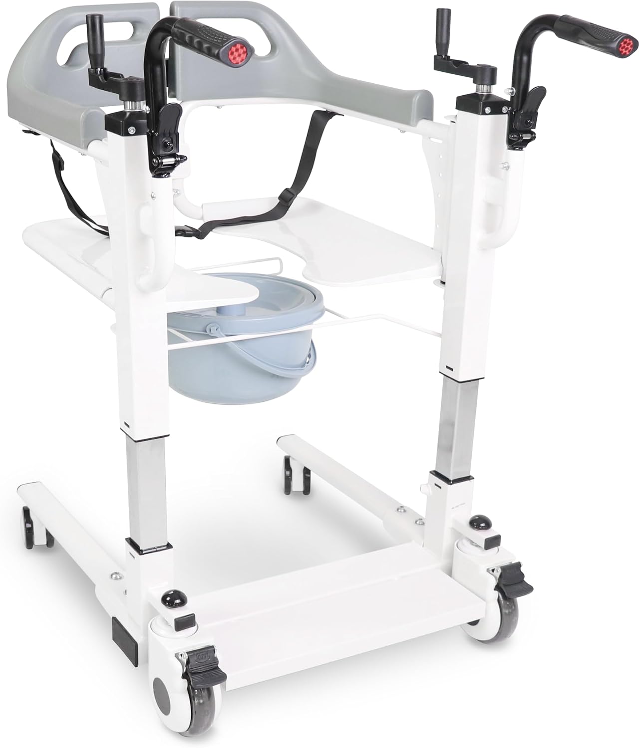 KMINA Patient Transfer Chair (Seat can be Raised up to 23 in), Commode Toilet Chair with Wheels, Bedside Chairs for Elderly - Not Suitable for Shower