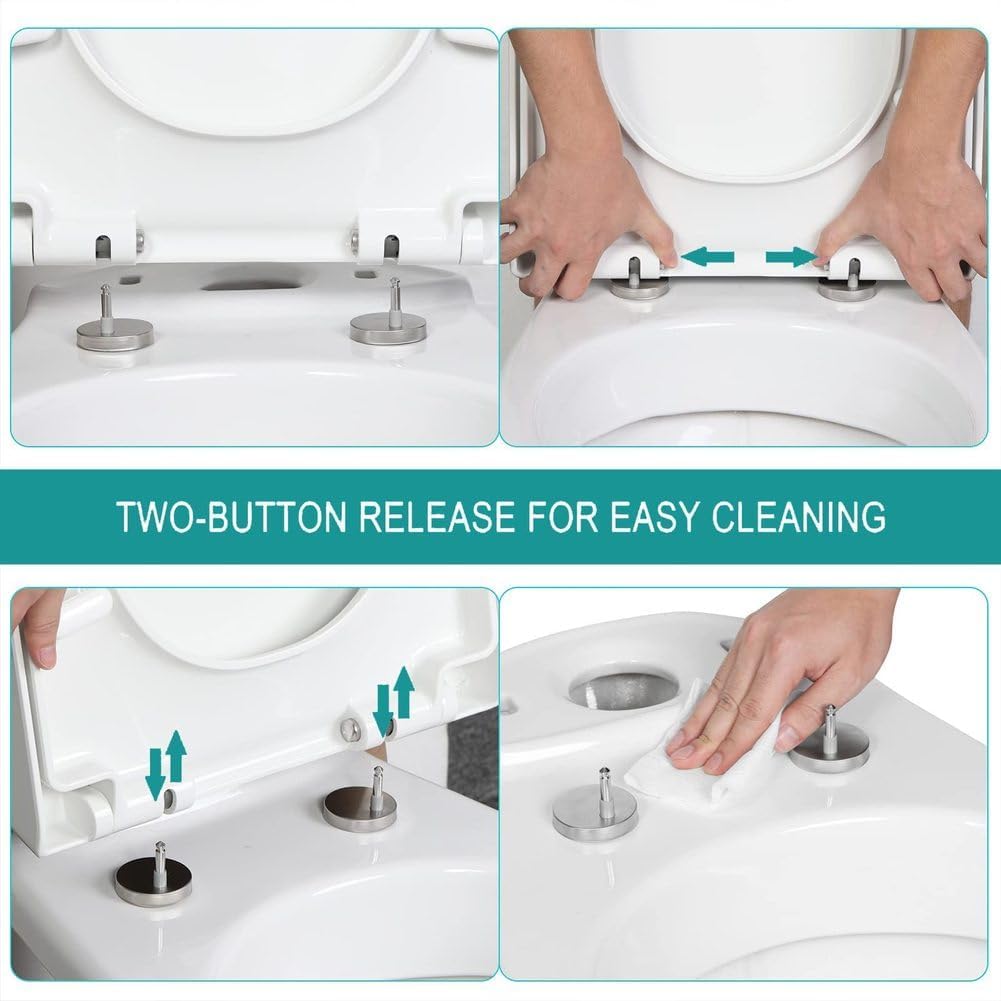 Toilet Seat White Soft Close Toilet Seat, 37 * 44Cm Oval Standard Size Toilet Lid, Quick-Release for Easy Cleaning, Durable Pp Material Loo Seat, Comes with Top Fitting