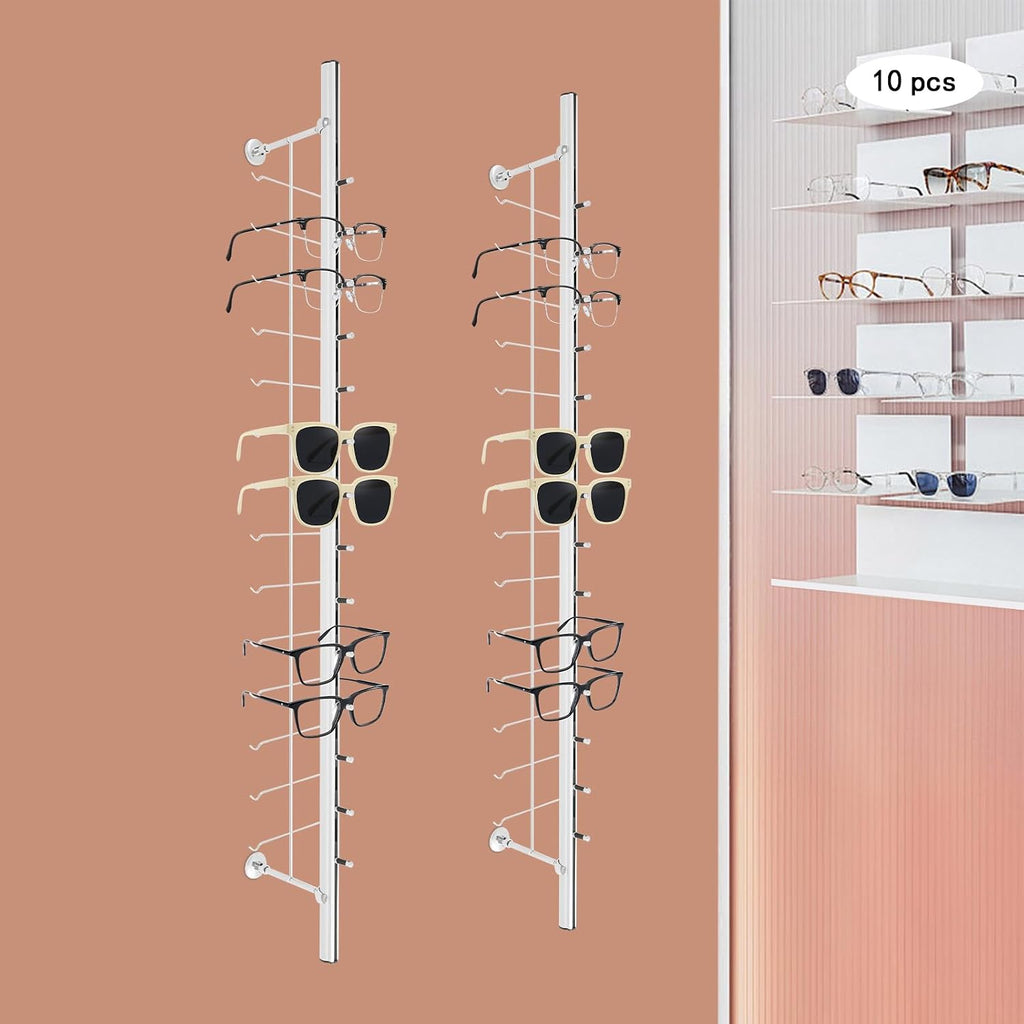 10pcs Wall Mounted Eye Glasses Display Rack 48' Aluminum Alloy Sunglasses Holder Organizer Retail Eyeglass Hanging Rack Holds up to 140 Pairs Eyewear Storage Holder for Stores Boutique