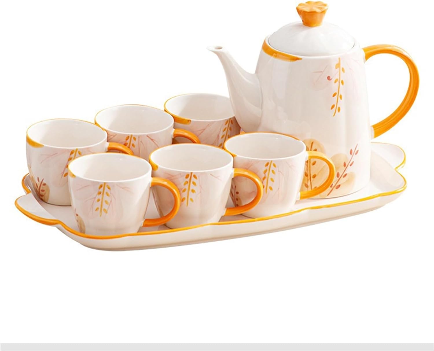 Beverage Serveware Household cold kettle, essential ceramic tea set for home, 8-piece set, creative floral tea set, souvenir gift Water Carafe