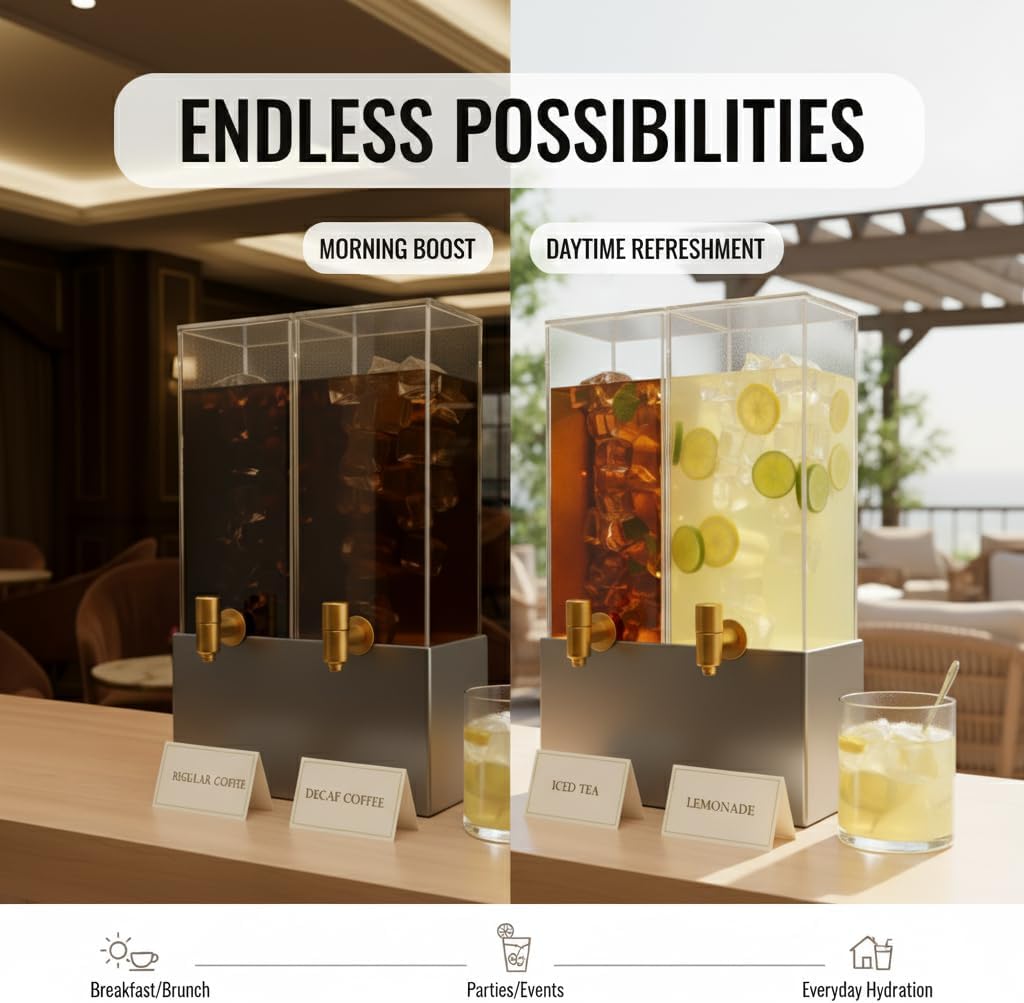 1.25 Gallon Dual Acrylic Beverage Dispenser with Gray Metal Stand – 2-Drink Server with Ice Chambers & Stainless Steel Spouts