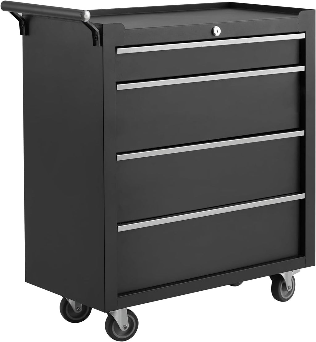 24' Heavy-Duty Rolling Tool Cabinet, 4-Drawer Lockable Steel Tool Chest with 4 Locking Wheels & Reinforced Frame, High Weight Capacity Organizer for Garage, Workshop, and Home Use