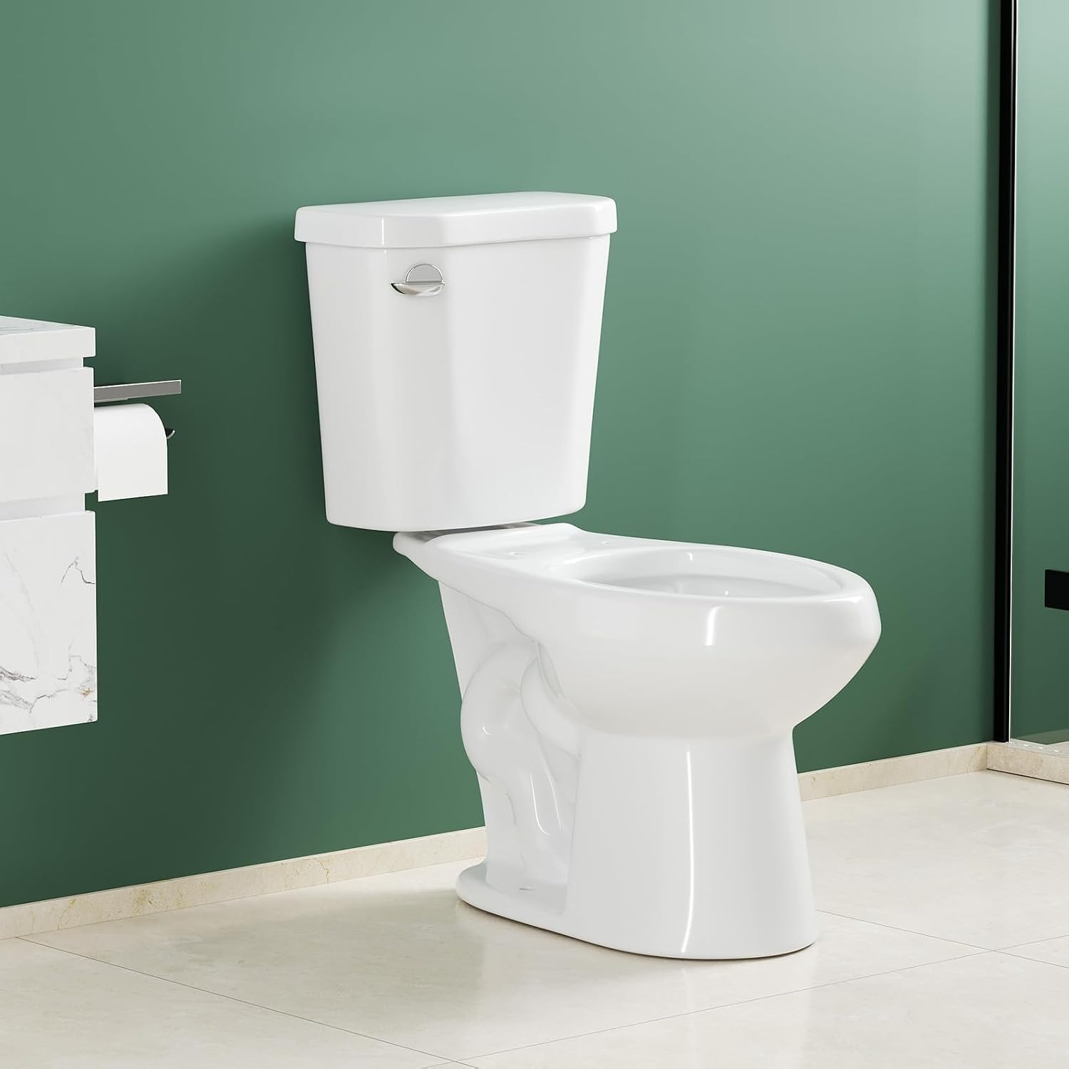 17' Elongated Toilet Bowl – Single Side Handle, Upgraded Power Flush, Includes Water-Saving Tank Components – Two-Piece Replacement for Elderly-Friendly Remodel