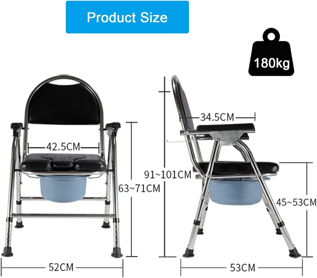 Bedside Commode Chair,Toilet Chair Camping,Height Adjustable Commode Chair Heavy Duty Bathroom Toilet with Removable Pot and Back Rest & Padded Seat with Armrests Non Slip Commode