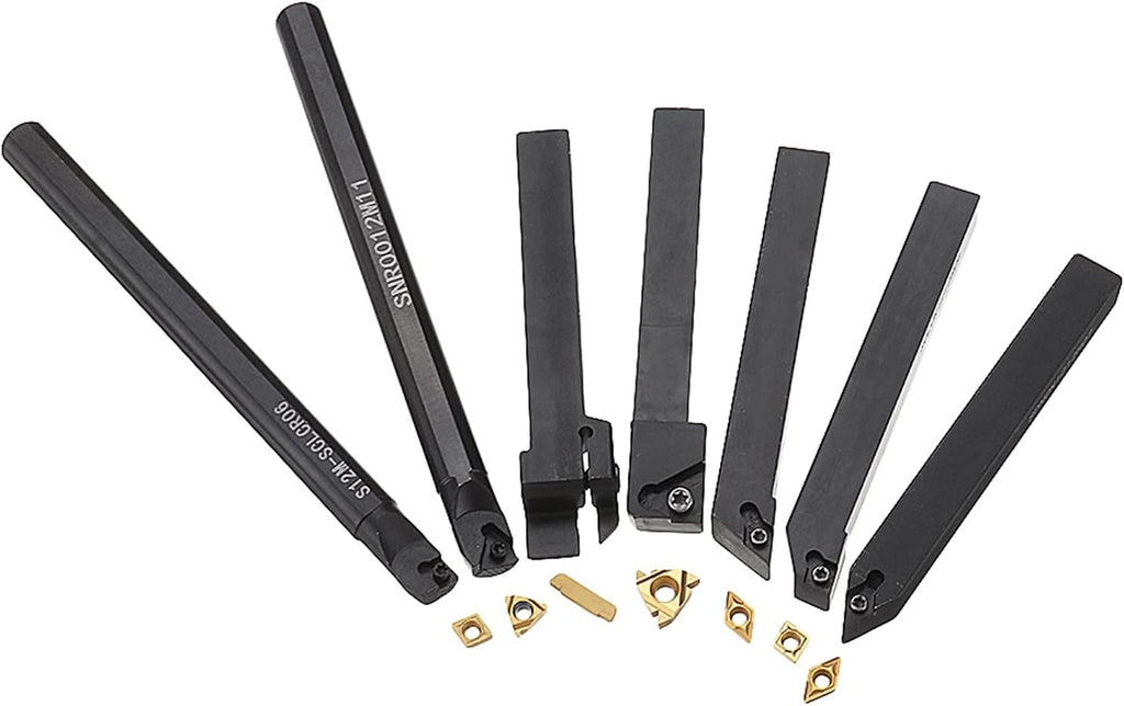 YFCDZVBH 7 Set Lathe Boring Bar Turning Tool Holder Set, with Carbide Inserts 12mm Shank 45HRC
