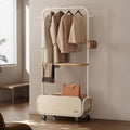 Clothes Rack with Double Rod, Garment Rack with Oxford Cloth Storage Basket, Rolling Laundry Cart, Coat Rack Freestanding with Wheels for Living Room, Bedroom(White,80cm-31.5cm)