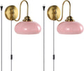 KCO Lighting Modern Pink Glass Wall Light Set of 2 Plug in Antique Brass Wall Sconce Pink and Gold Wall Sconces Bathroom Vanity Light Fixtures Plug in