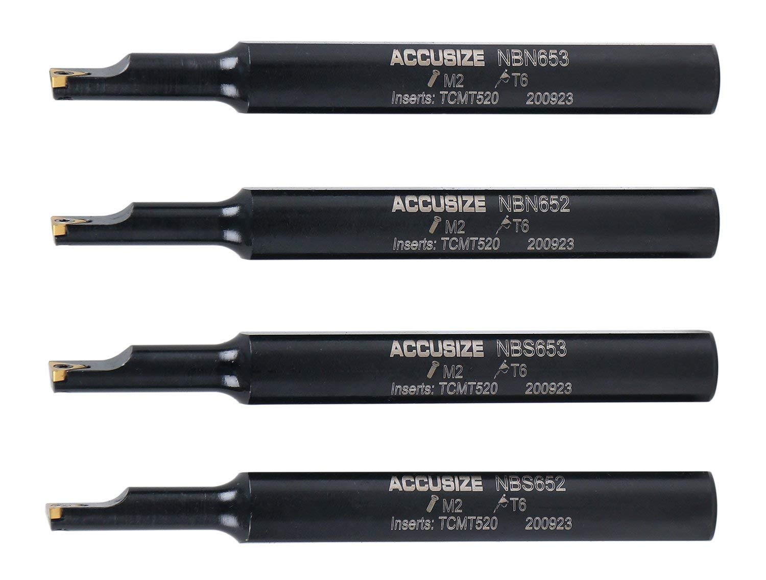 Accusize Industrial Tools Round Shank Indexable Boring Bar, 1/2 in | 4-Piece Mini Set, 95 Degree and 91 Degree Entry Angle, TiN Coated TCMT520 Inserts, EJ99-2178