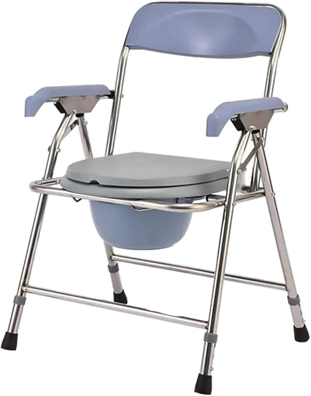 Bedside Commode,Toilet Seat with Handles Potty Chair with Armrests Non-Slip Feet Steel Adjustable Height Foldable Lightweight Toilet Chair