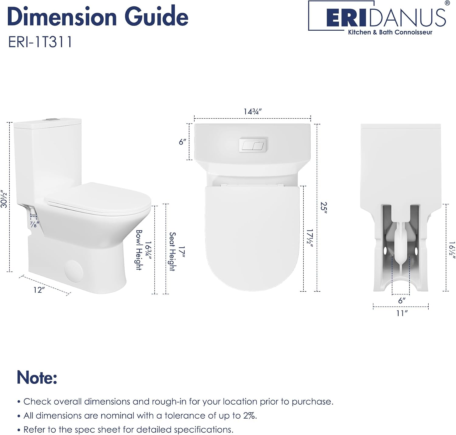 Eridanus Compact One Piece Toilet with Comfort Chair Seat ADA Height 17', Powerful Dual Flush Modern Toilet, 1.1/1.6 GPF, 12' Rough-In, Rimless Bowl with Soft Closing Seat, White