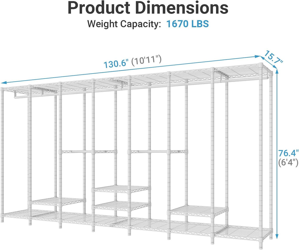 VIPEK V70 Extra Large Clothes Rack Heavy Duty Clothing Rack, Freestanding Wardrobe Metal Closet for Hanging Clothes, Bedroom Organizer and Storage, Max Load 1670lbs, White