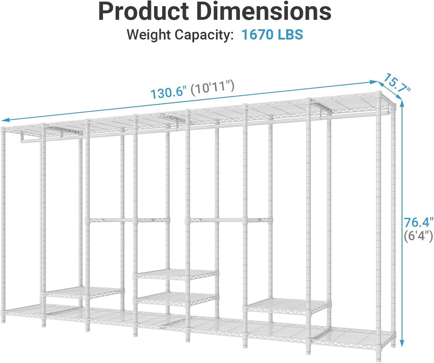 VIPEK V70 Extra Large Clothes Rack Heavy Duty Clothing Rack, Freestanding Wardrobe Metal Closet for Hanging Clothes, Bedroom Organizer and Storage, Max Load 1670lbs, White