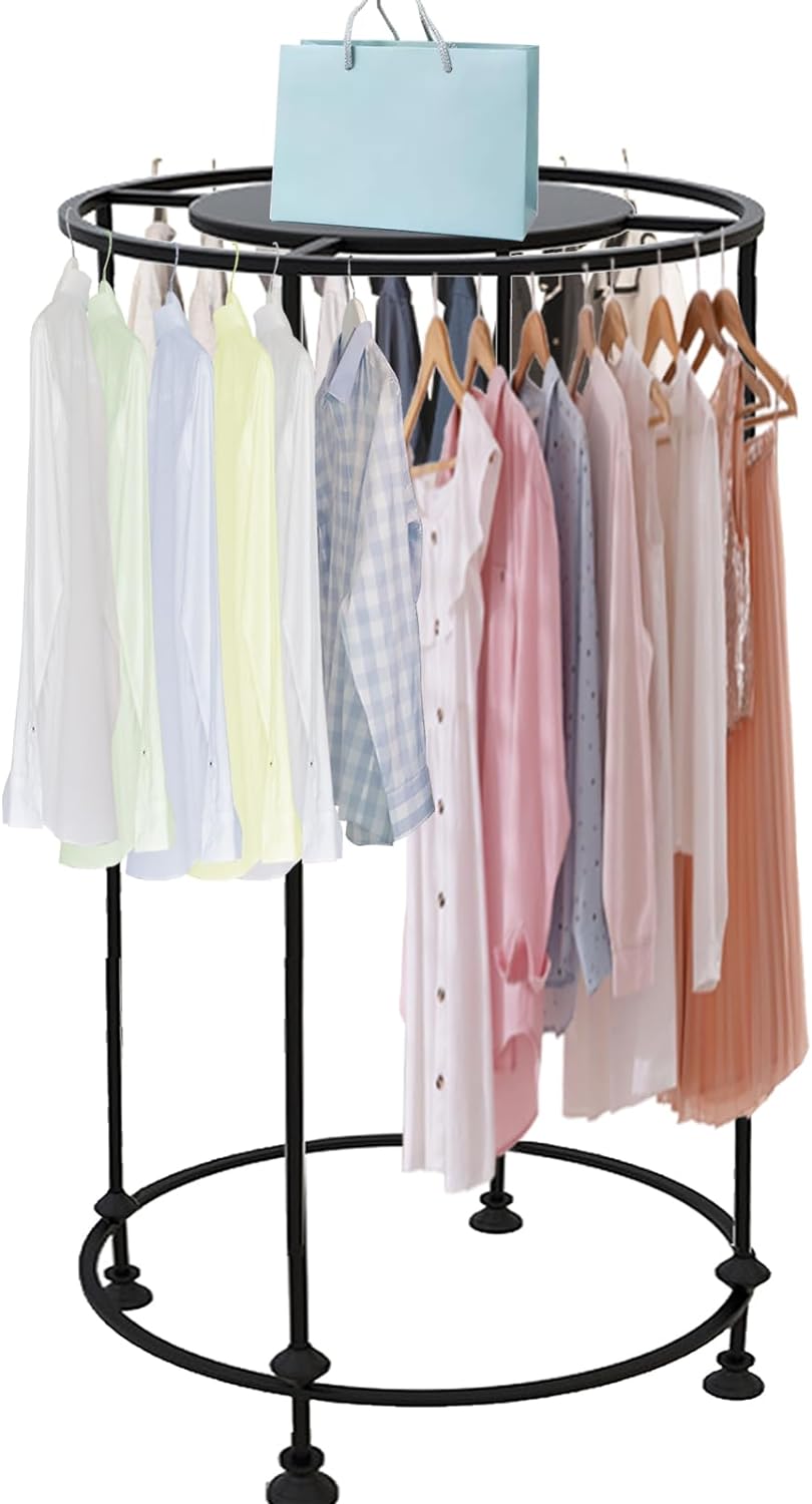 Round Garment Display Retail Rack, Floor-Standing Round Clothes Hanging Rack, Clothing Racks with Topper, Multi-Purpose Clothing Organizer for Boutique Retail Store Laundry Home