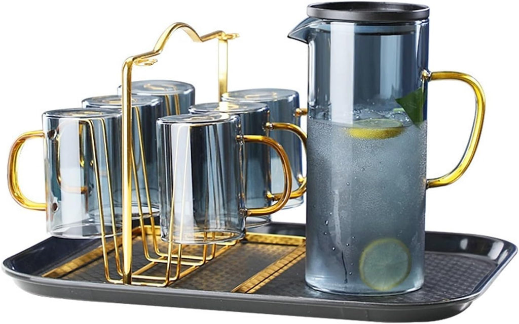 Beverage Serveware Glass cold kettle thickened creative home juice pot with lid filter high temperature resistant teapot water cup set Water Carafe
