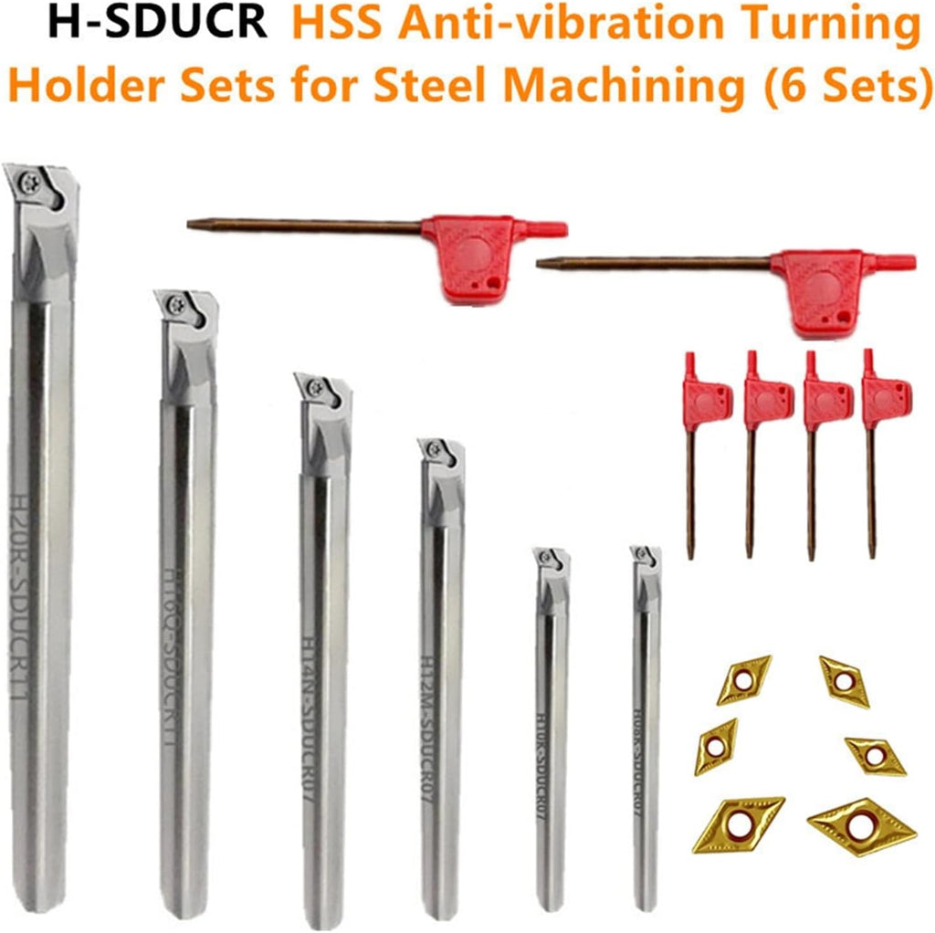 6 Sets Anti-vibration Boring Bar Set CNC Lathe Turning Tool H08 H10 H12 H14 H16 H20 With Inserts(Carbide for Steel)