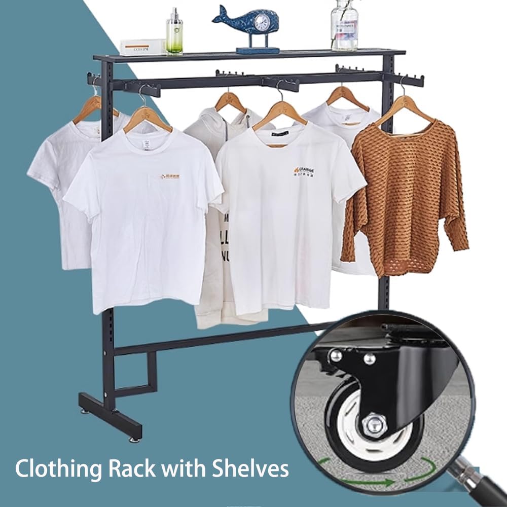 Freestanding Metal Garment Rack, Retail Clothing Rack with Wheels, 6 Way Heavy Duty Clothes Rack, Commercial Clothes Display Rack for for Hanging Clothes, Coats, Skirts,59in*20 * 59in