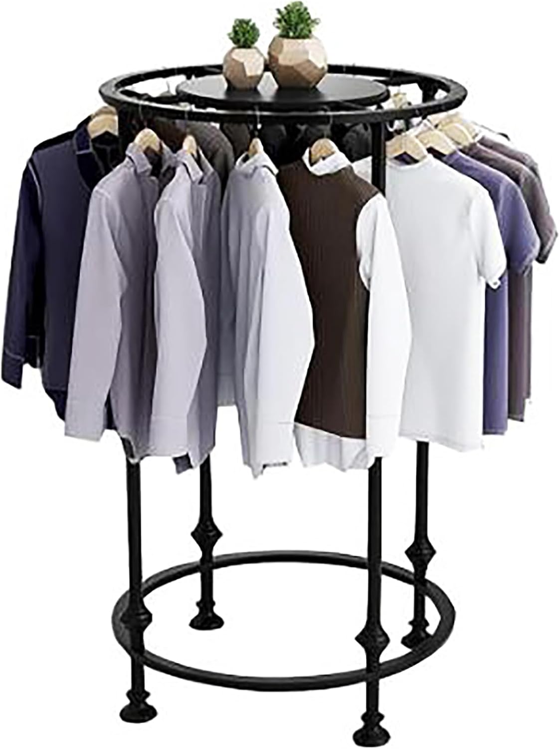 Freestanding Metal Clothes Rack,Round Clothing Rack,heavy-duty Garment Rack,retail clothing rack round clothes rack Clothes Store Bedroom Multi-purpose Hanging Rod Shelf(27.5'W x 51.5'H, Black)
