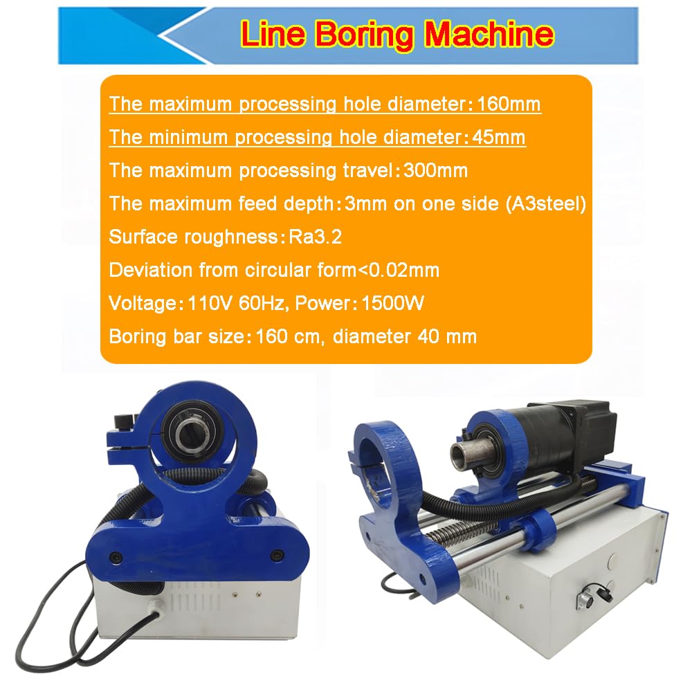 Portable Line Boring Machine, 110V Hole Drilling Machine, 1.77'-6.3' Bore Diameter, 5.2' x 1.57' Bar, Handle Control Professional Boring Equipment