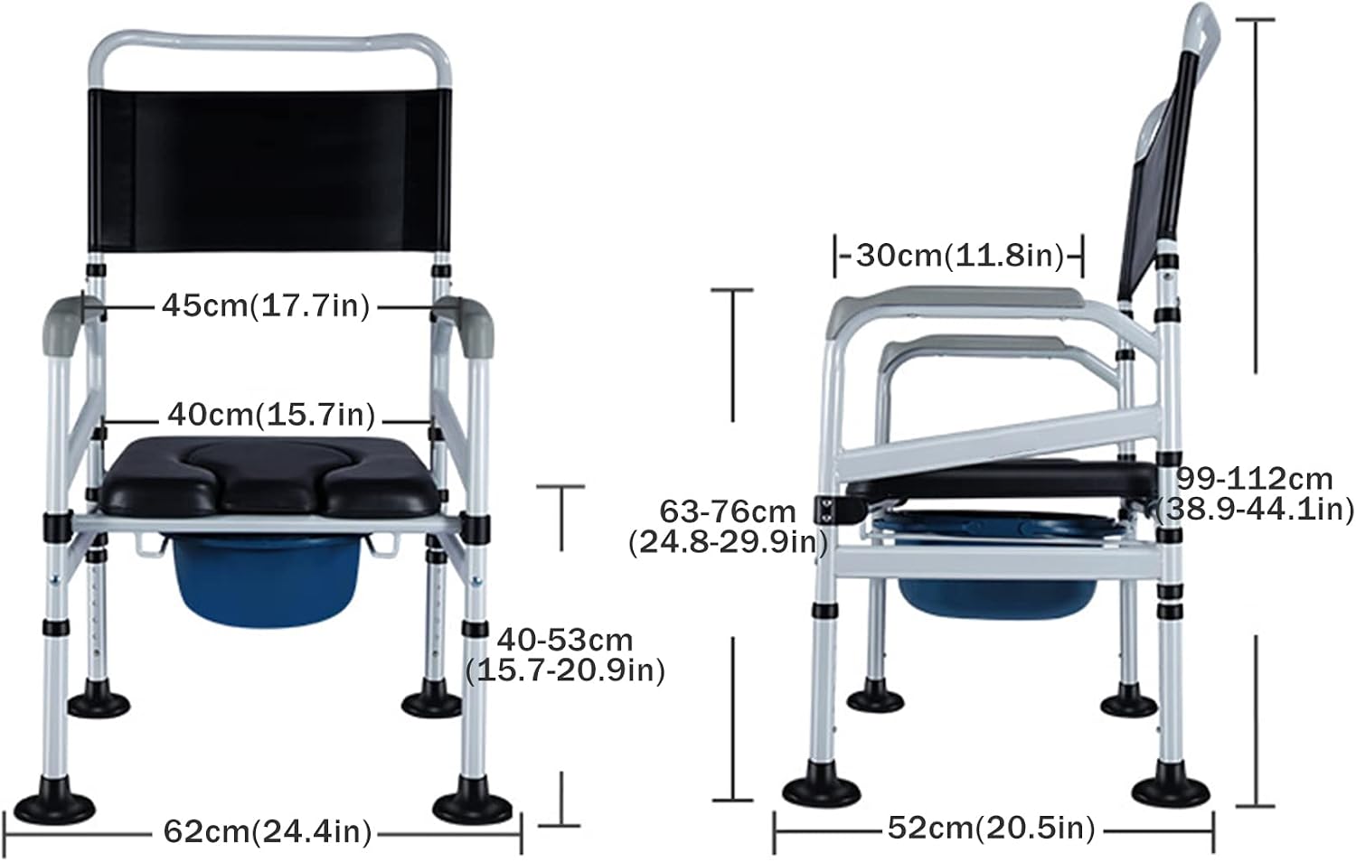 Heavy Duty Shower Chair with Armrests - Raised Toilet Seat with Potty - Bedside Commode for The Elderly, Pregnant Women, Disabled,B