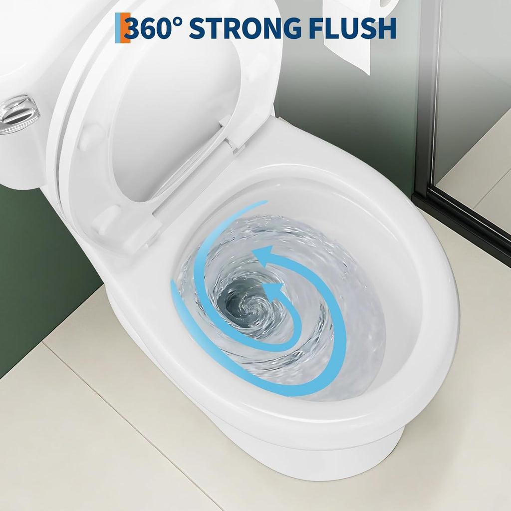 17' Round Two-Piece Toilet with Slow-Close PP Seat – Upgraded Power Flush, Single Side Handle, Includes Tank & Complete Installation Kit – Great for Guest Bathroom or Basement