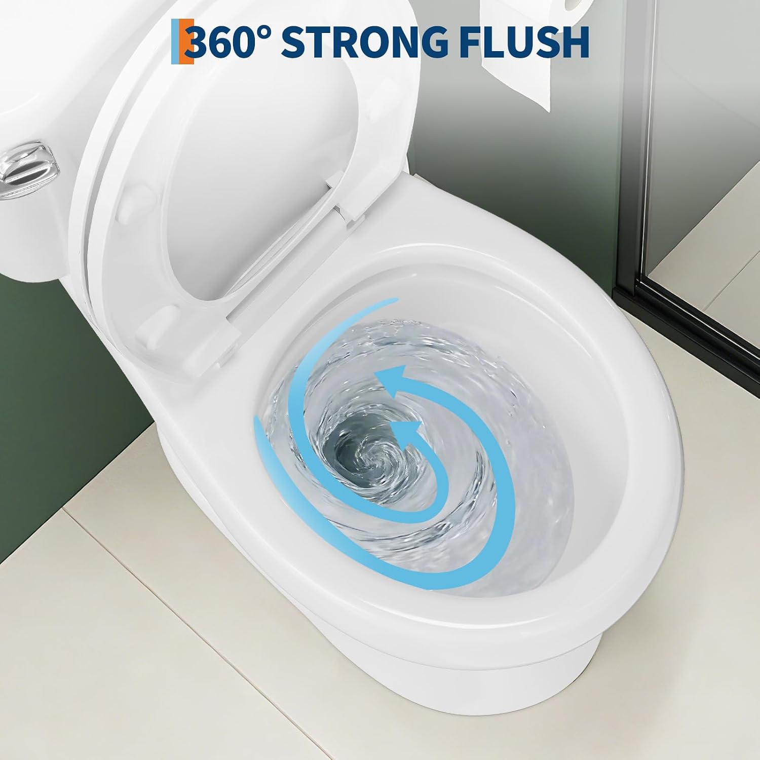 17' Round Two-Piece Toilet with Slow-Close PP Seat – Upgraded Power Flush, Single Side Handle, Includes Tank & Complete Installation Kit – Great for Guest Bathroom or Basement
