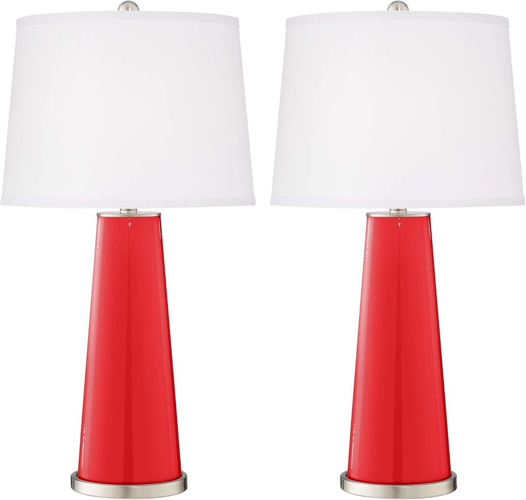 Color + Plus Leo 29 1/2' Poppy Red Glass Table Lamps Set of 2