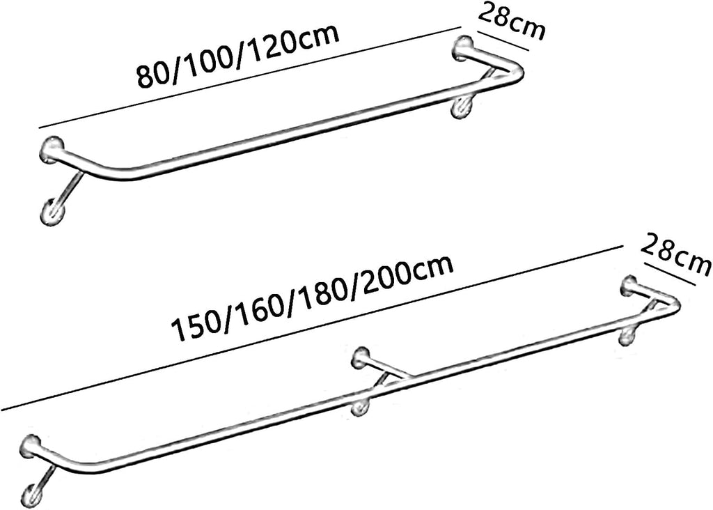 Stainless Steel Wall Mounted Clothes Rail 160cm Space Saving Garment Hanging Rack for Retail Store Display Silver Pipe Clothing Rack (160cm