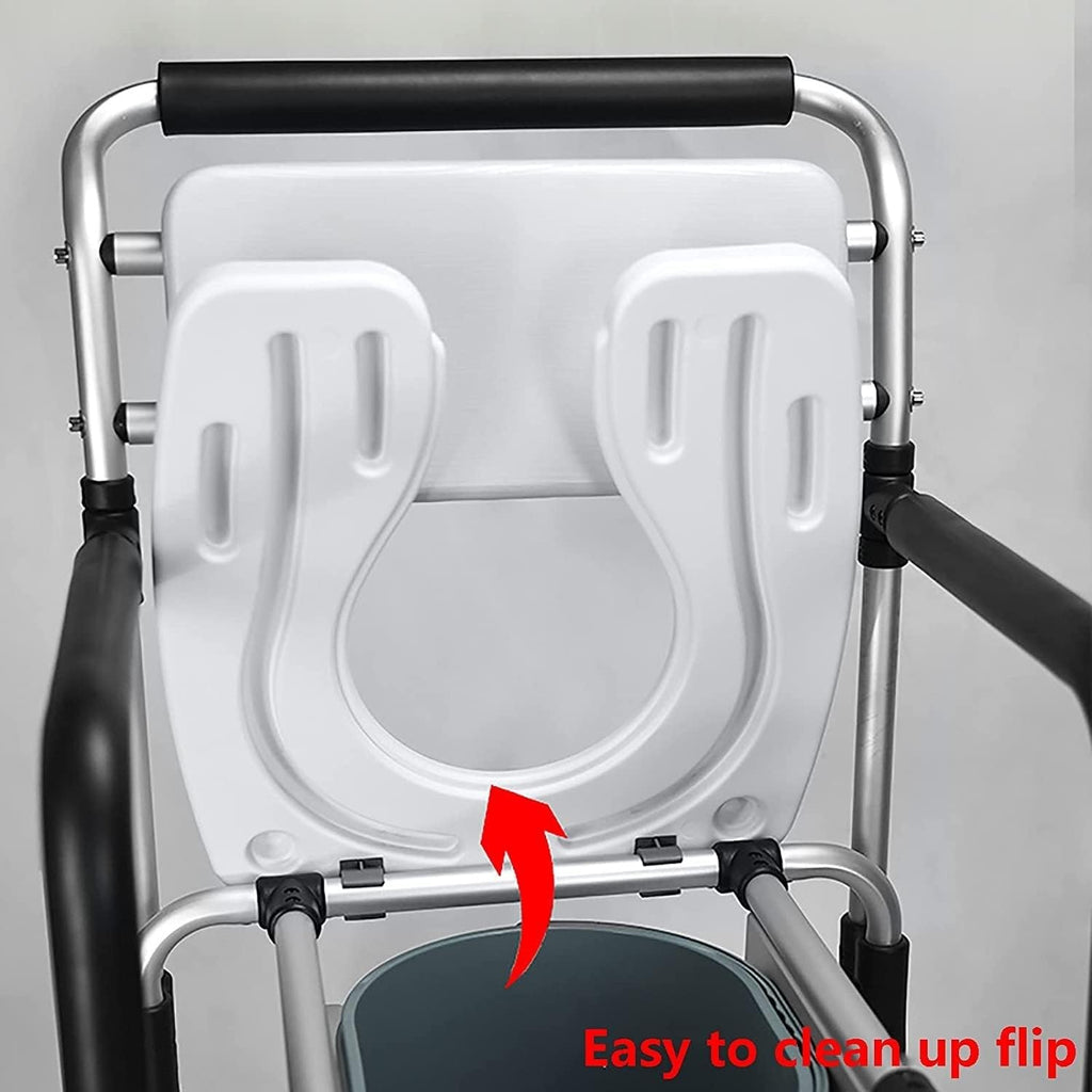 Commode Wheelchair, Shower Chair, Commode Chair, Bedside Commode, Toilet Seat Shower Transport Chair, 4 in 1 Portable Aluminum Bath Chair for Elderly, Seniors, Disabled, Pregnant